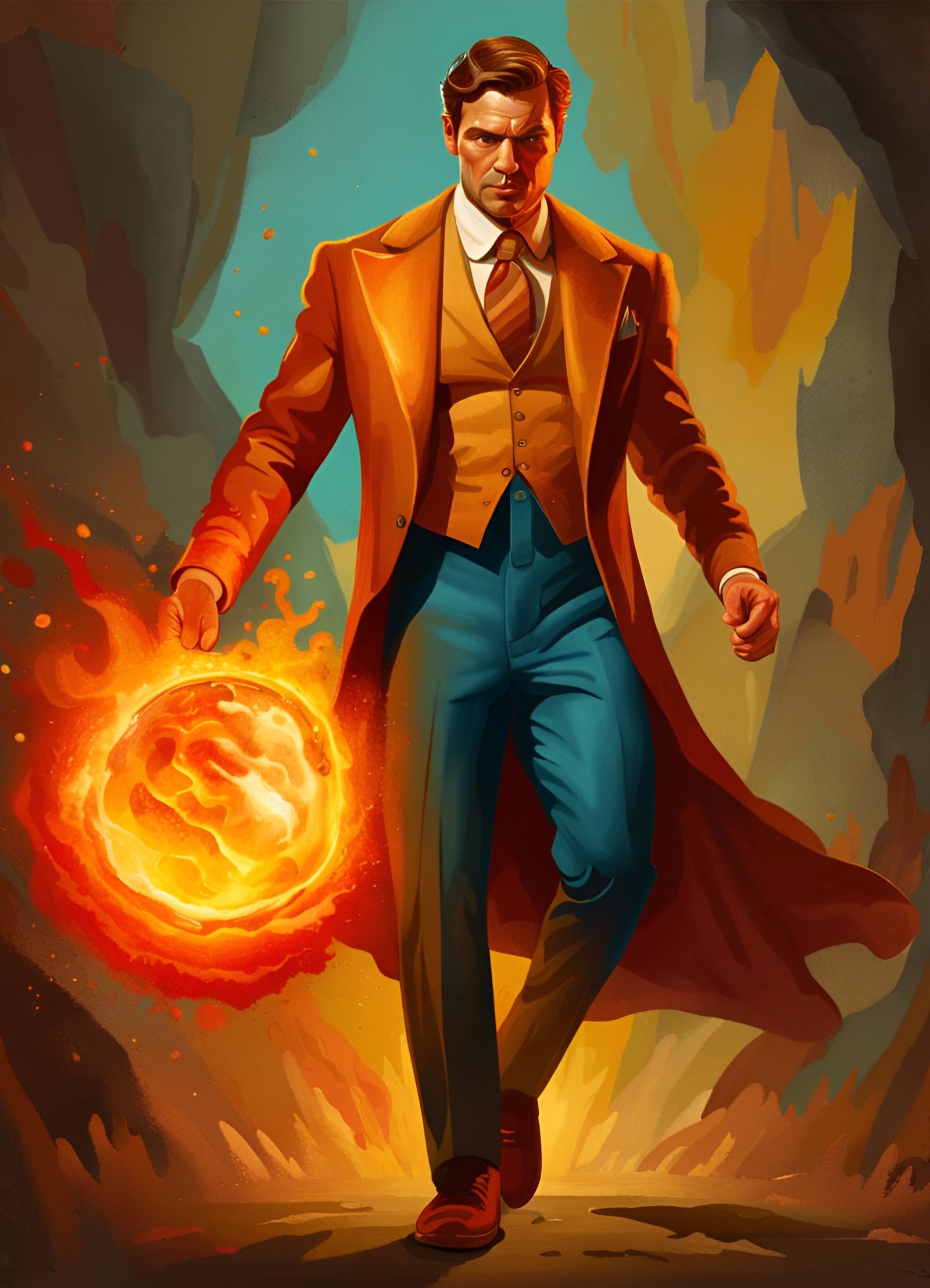 Classy Man Conjures Fireball in Video Game Art