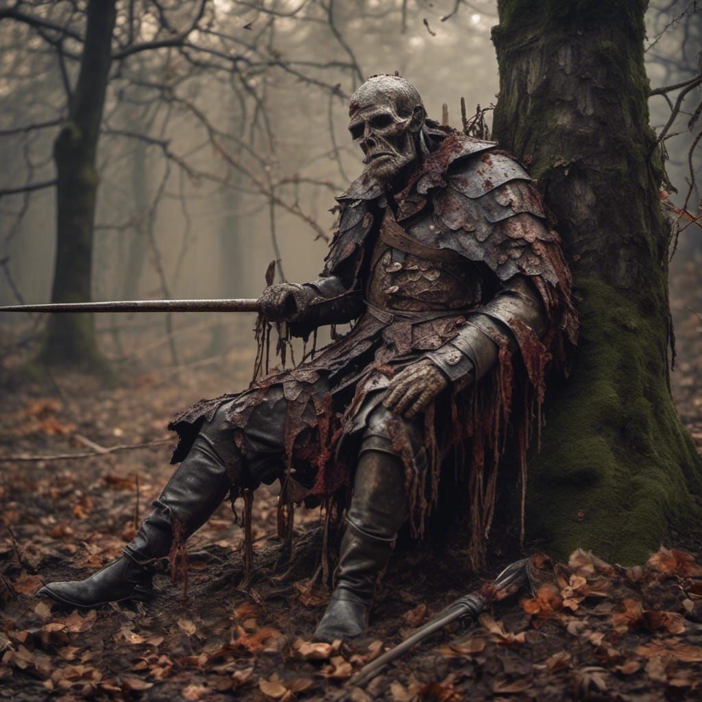 Grizzled Soldier's Last Stand in Gloomy Woods