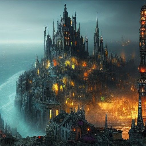 Epic Dark Fantasy City on the Coast