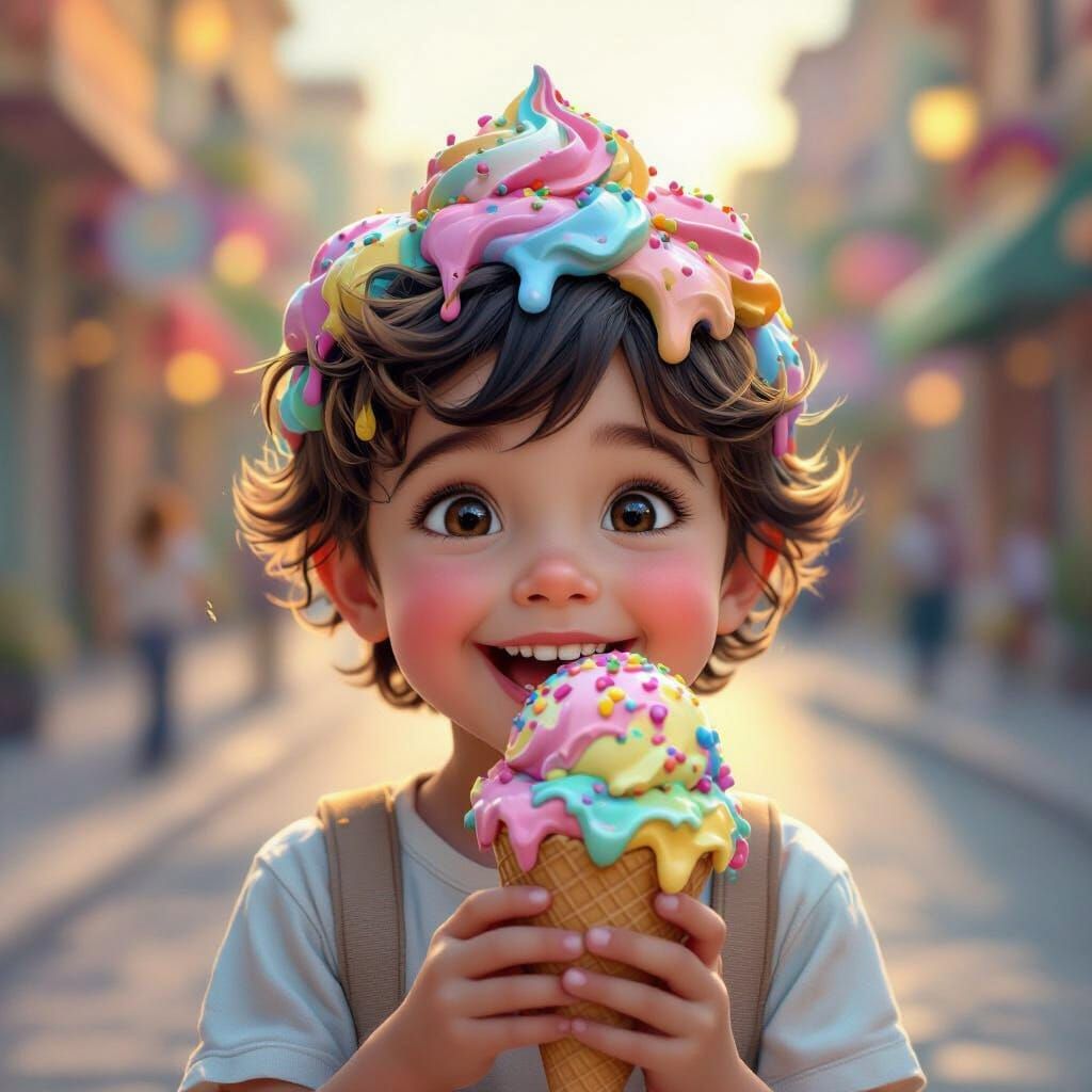 Happy Child with Colourful Ice Cream