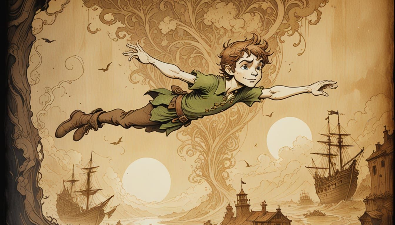 Ethereal Portrait of Peter Pan in a Moody Illuminated Manusc...