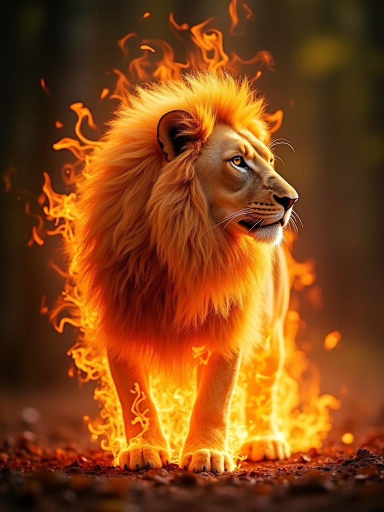 Fiery Lion: Professional Photography with Bokeh
