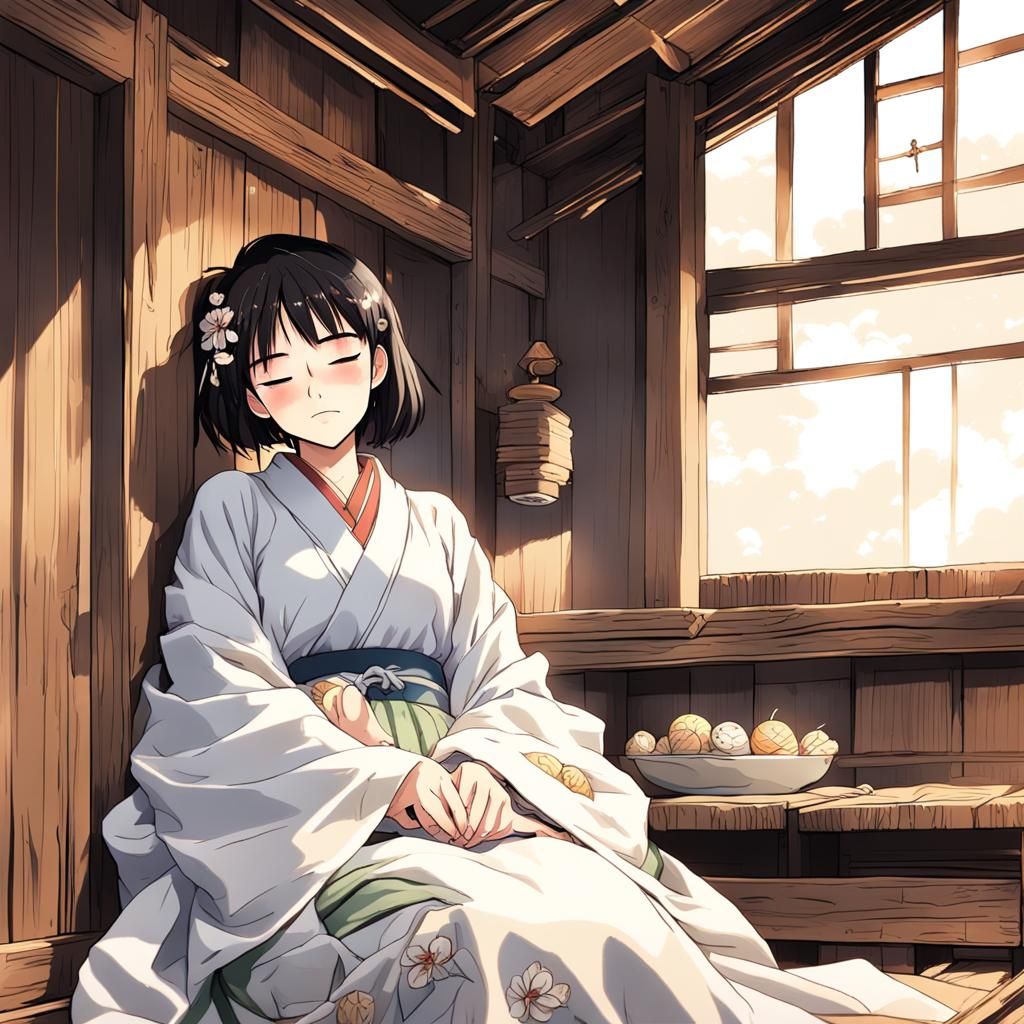 Girl Sleeping Soundly in Anime Style