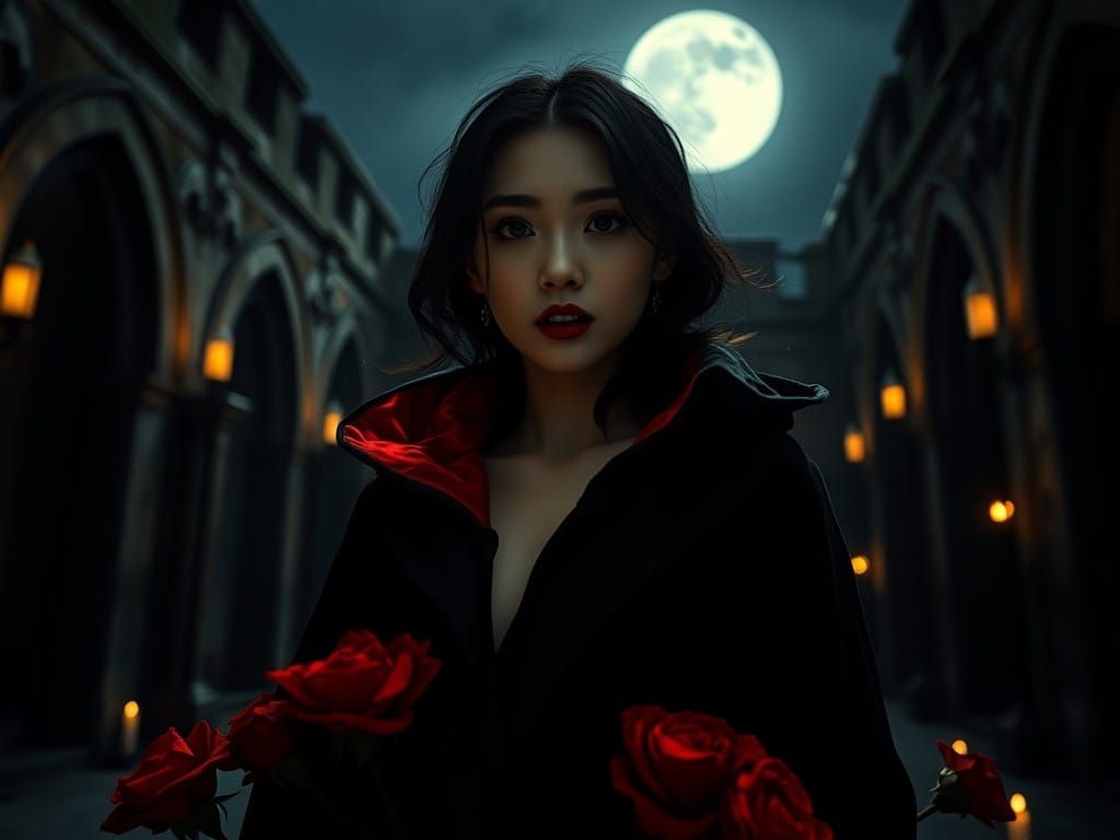 Ethereal Vampire Maiden Under the Gothic Moon