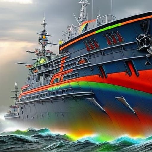 Rainbow Warrior Anti-Nuclear Ship in Splash Art Style