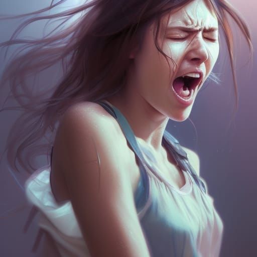 Crying Girl Portrait in Hyperdetailed Splash Art Style
