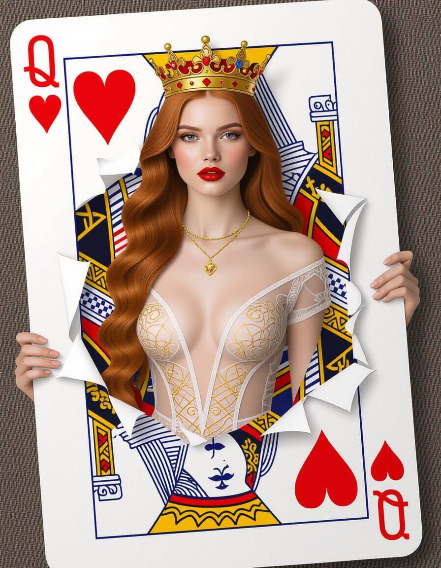 Queen of Hearts Emerges from Torn Card