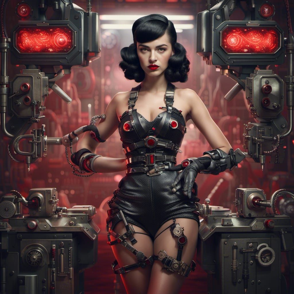 Cyborg Pin-Up Girl with Red Lips