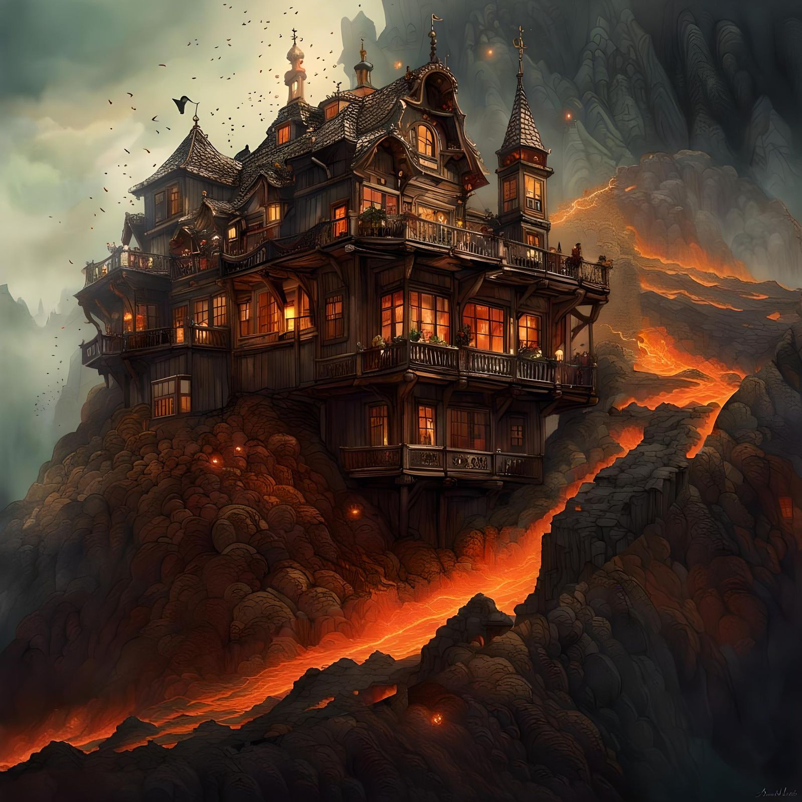 Lava Flows Down a Steaming Volcano