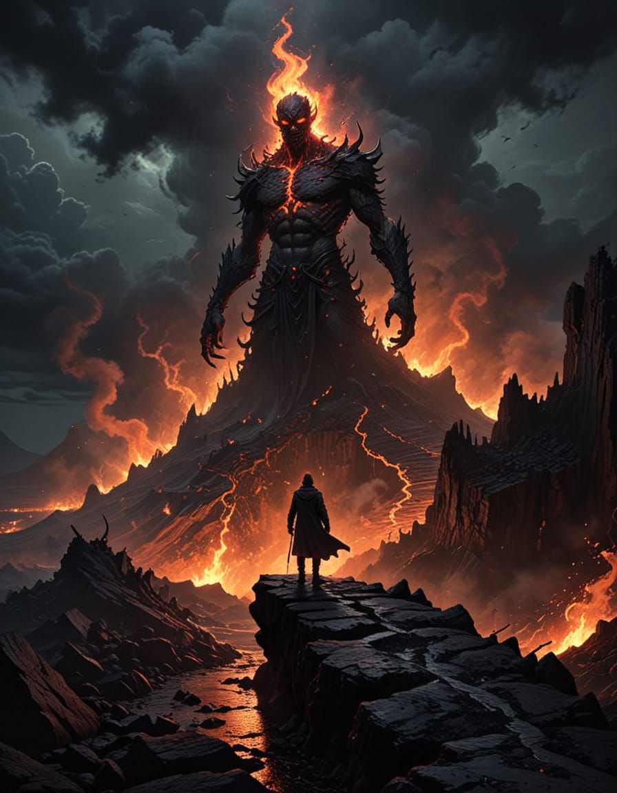 Demonic Fool in Dark Fantasy Landscape