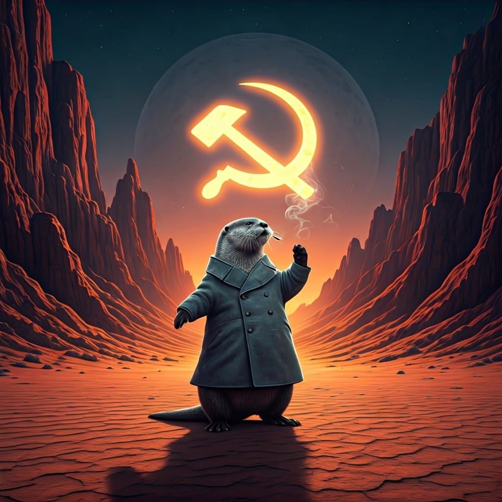 Grey Sea Otter Dances Under Soviet-Era Moon in a Desert Cany...