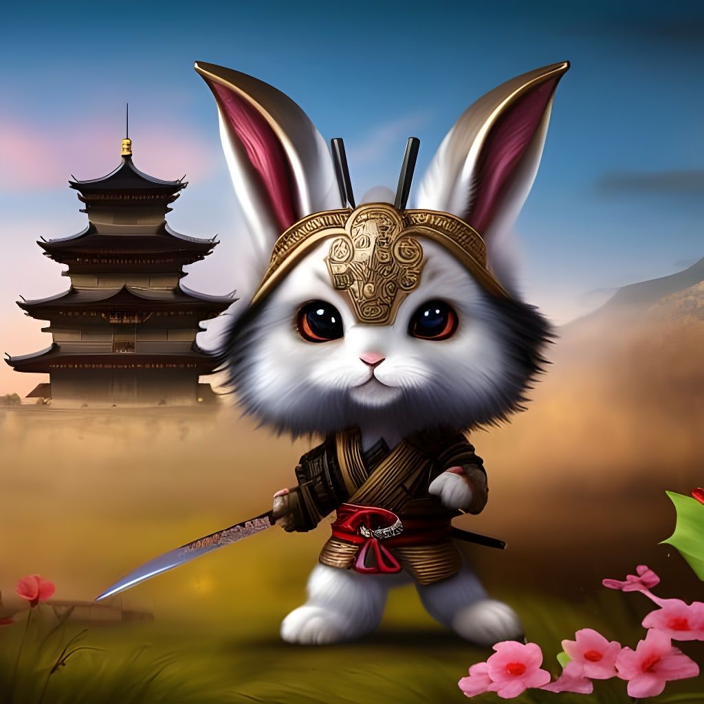 Samurai Rabbit with Blade in Pop-Surrealism Style