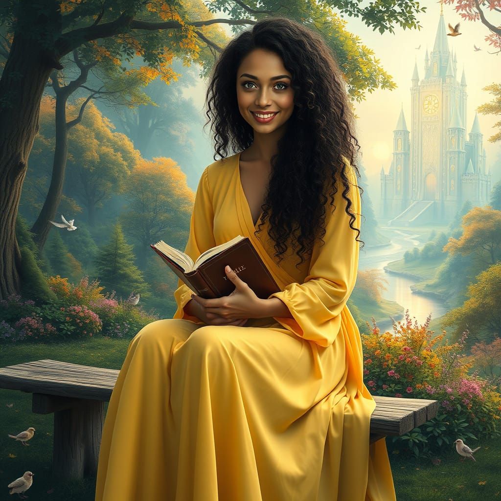 Serenely Seated Woman in the Enchanted Forest