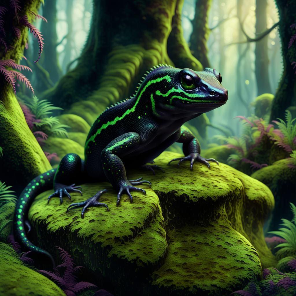 Fantasy Salamander in Mystical Forest Concept Art