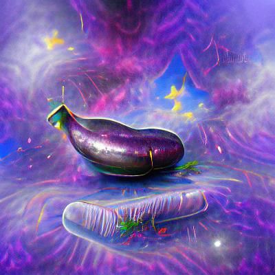 Astral Cosmic Eggplant: Holographic Mixed Media Art