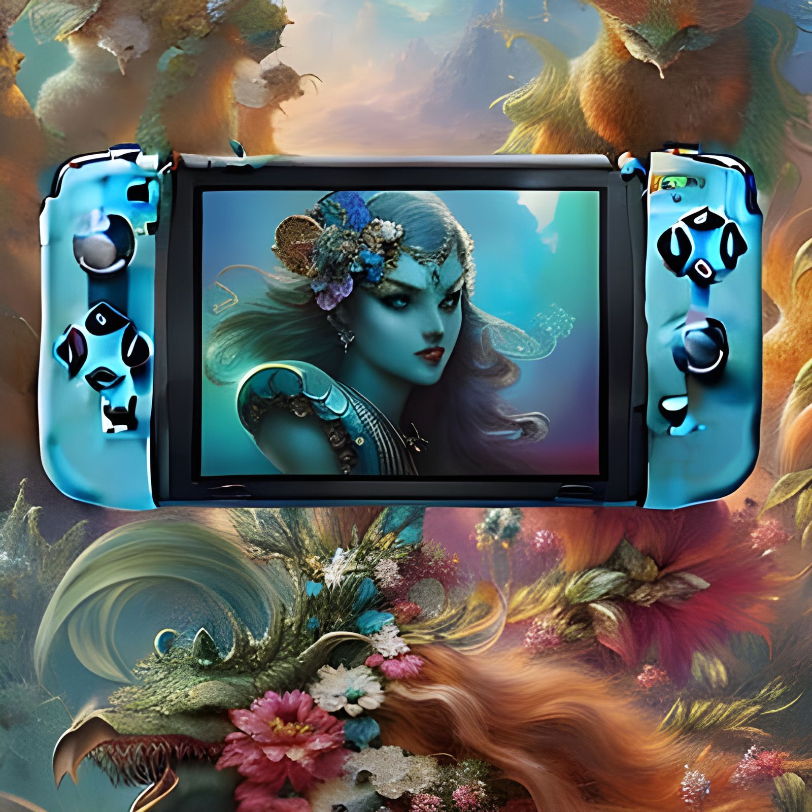 Turquoise Nintendo Switch in Rococo Art Style