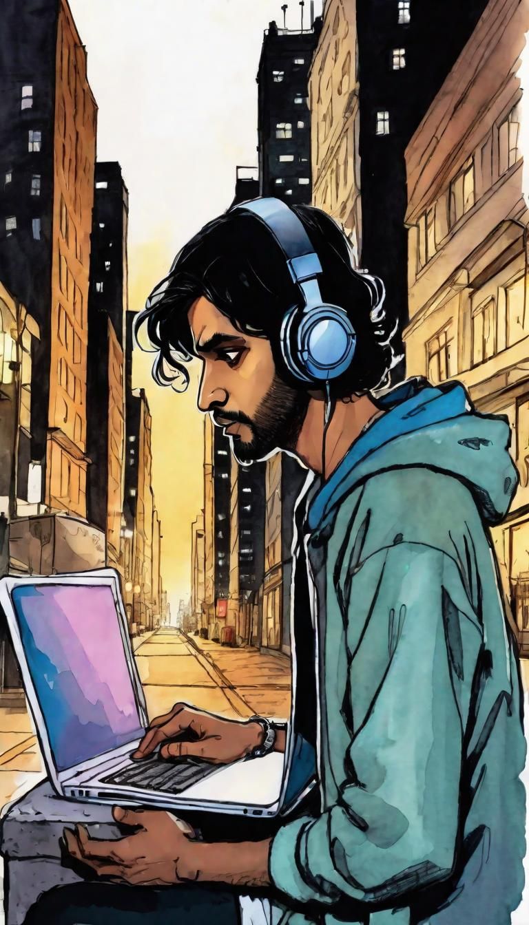 Indian Man with Laptop: Underground Comix Concept Art