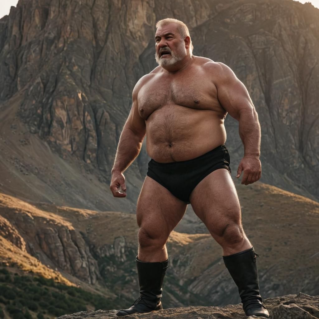 Heroic Ingush Wrestler in Mountainous Landscape