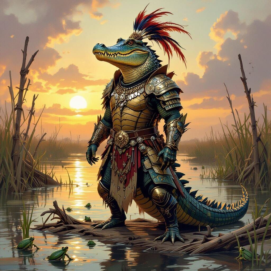 Alligator General Surveys Battlefield in Painterly Style