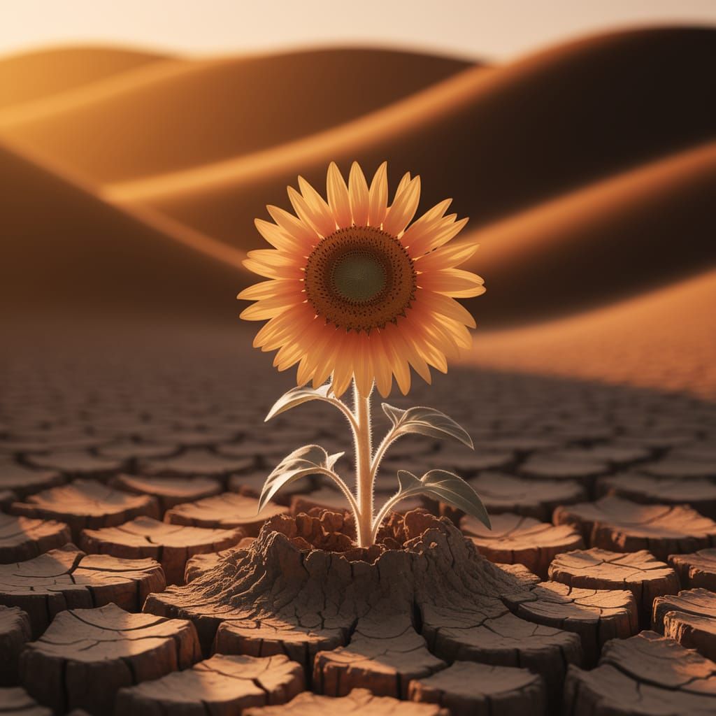 Golden Hour Sunflower Symbolizes Renewal in Parched Earth
