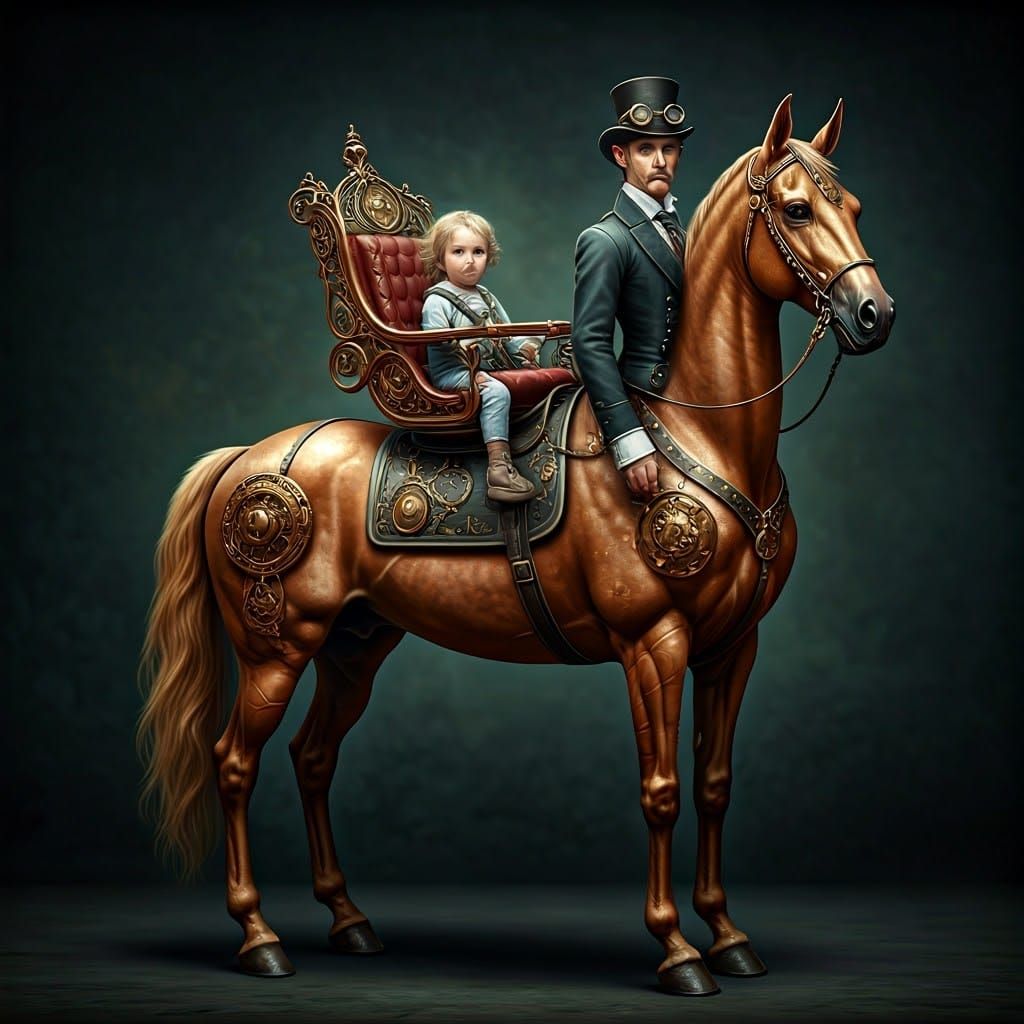 Steampunk Centaur Adventure with Toddler in Car Seat
