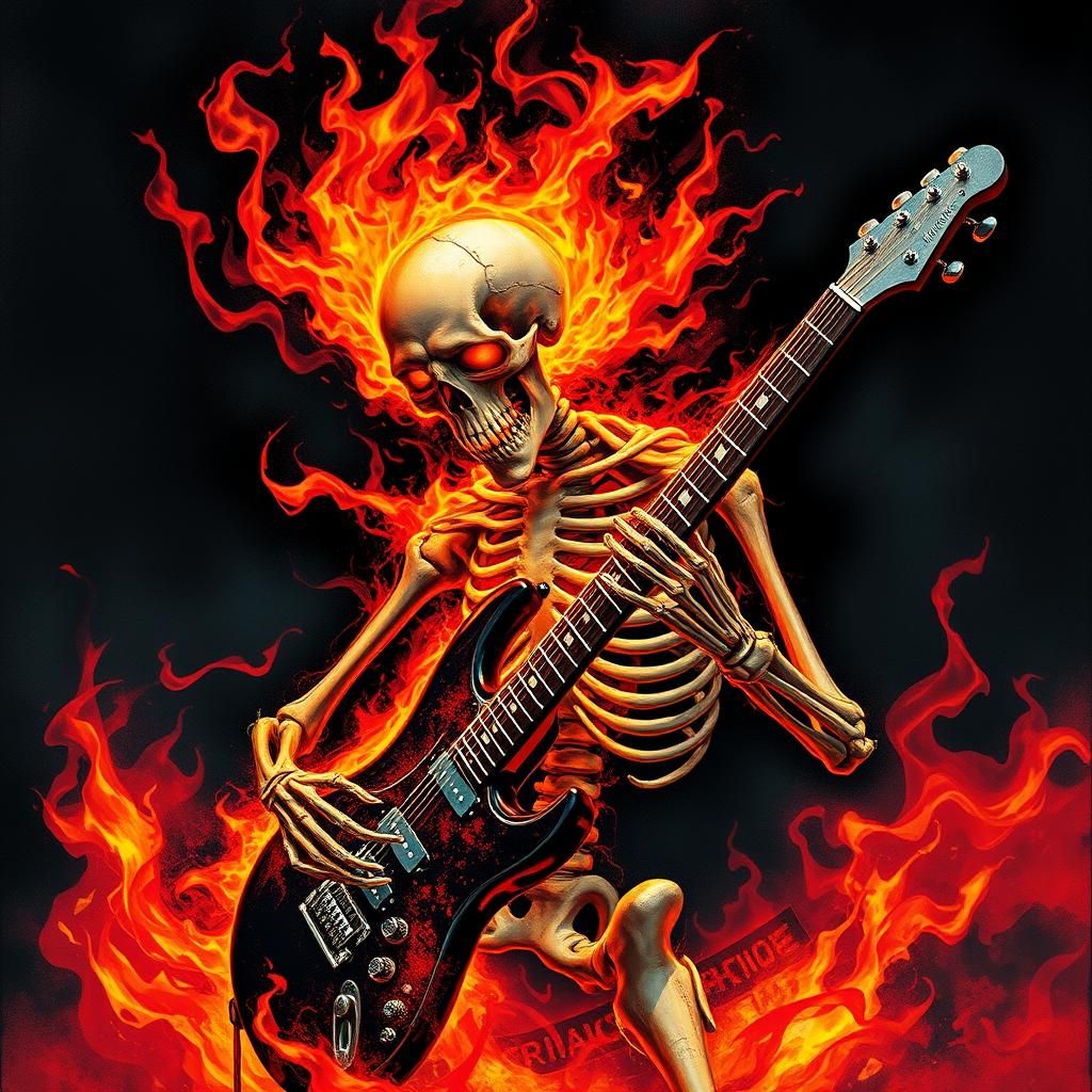 Skeleton Guitarist in Dark Biomechanical Surrealism
