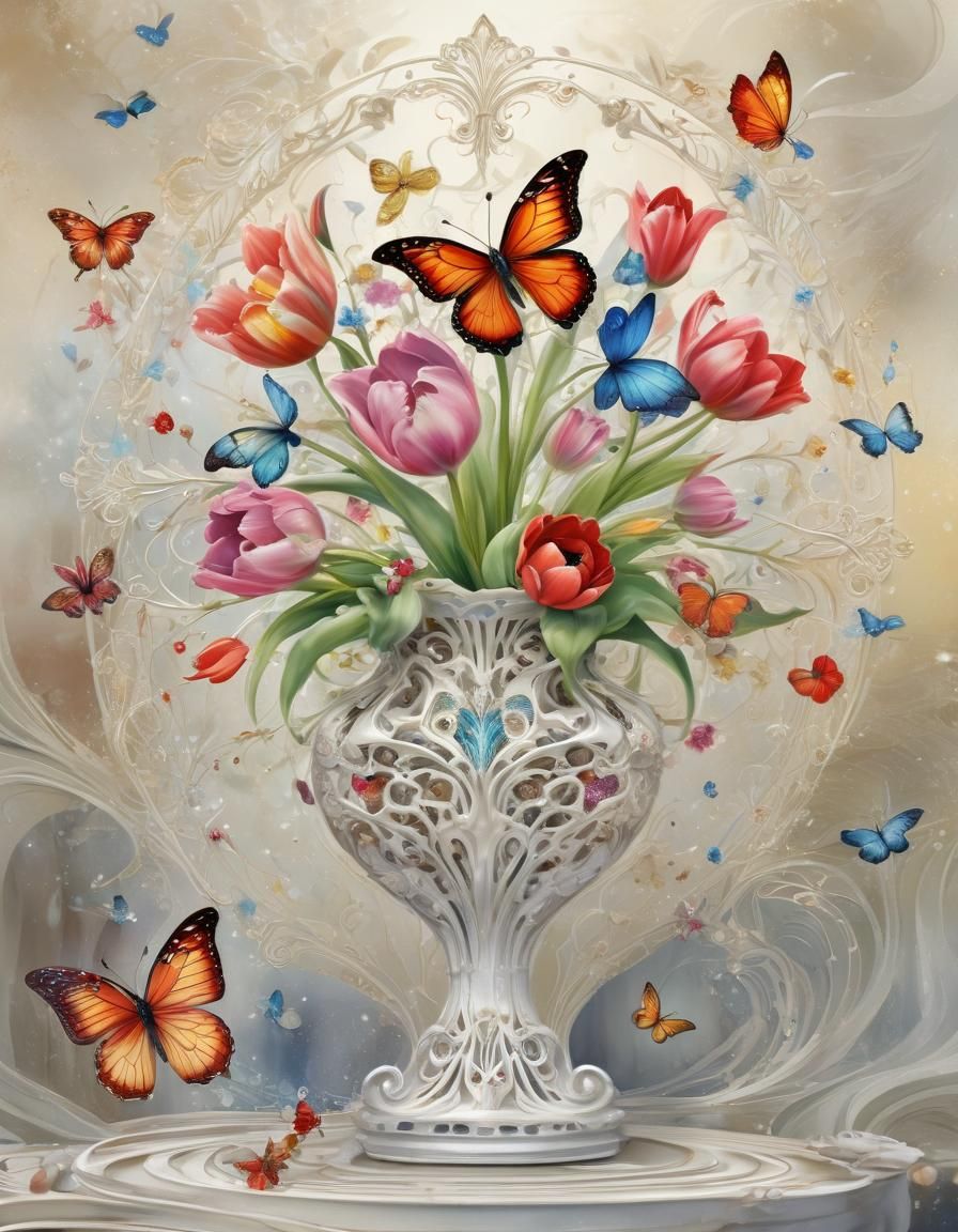 Gems Adorn Golden Flower Vase in Portal