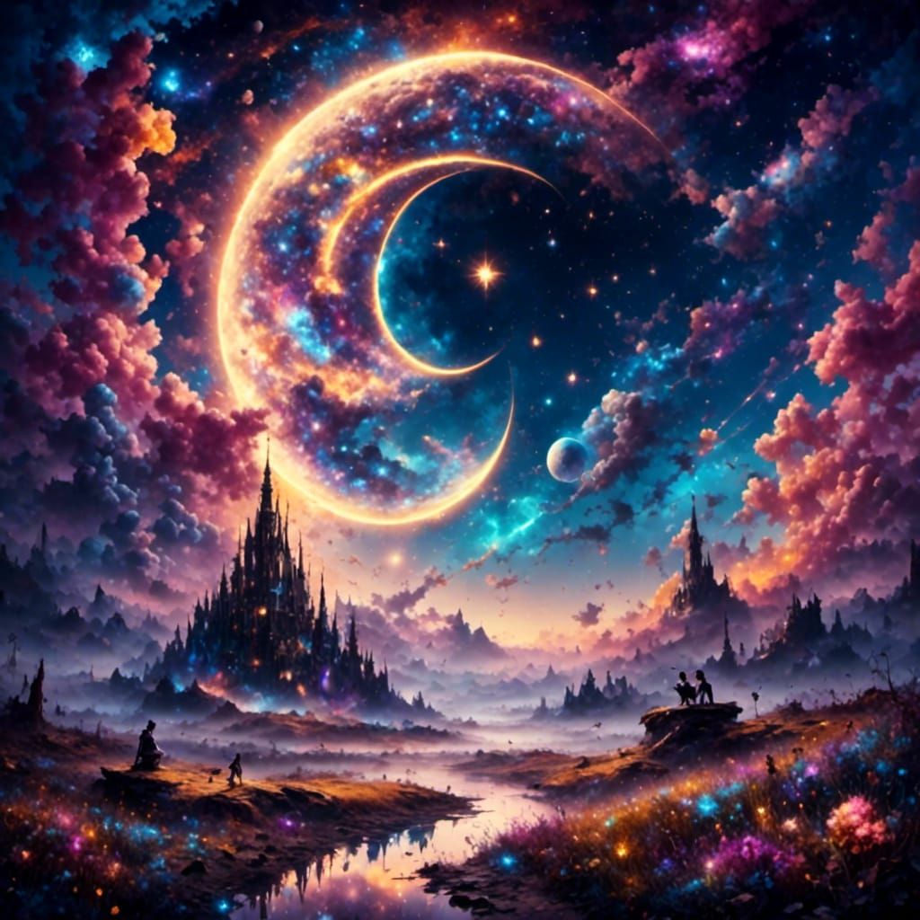 Fantasy Animals Under a Starry Sky