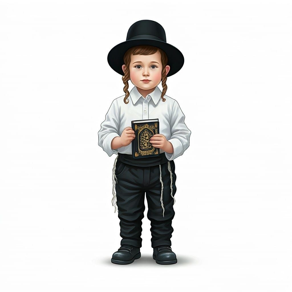 Cute Hasidic Boy Holding Siddur in Classic Children's Book S...