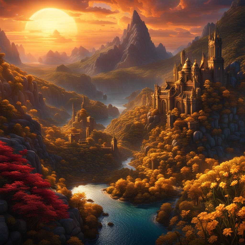 Vibrant Dawn Transfigures into Sunset: Detailed Matte Painti...