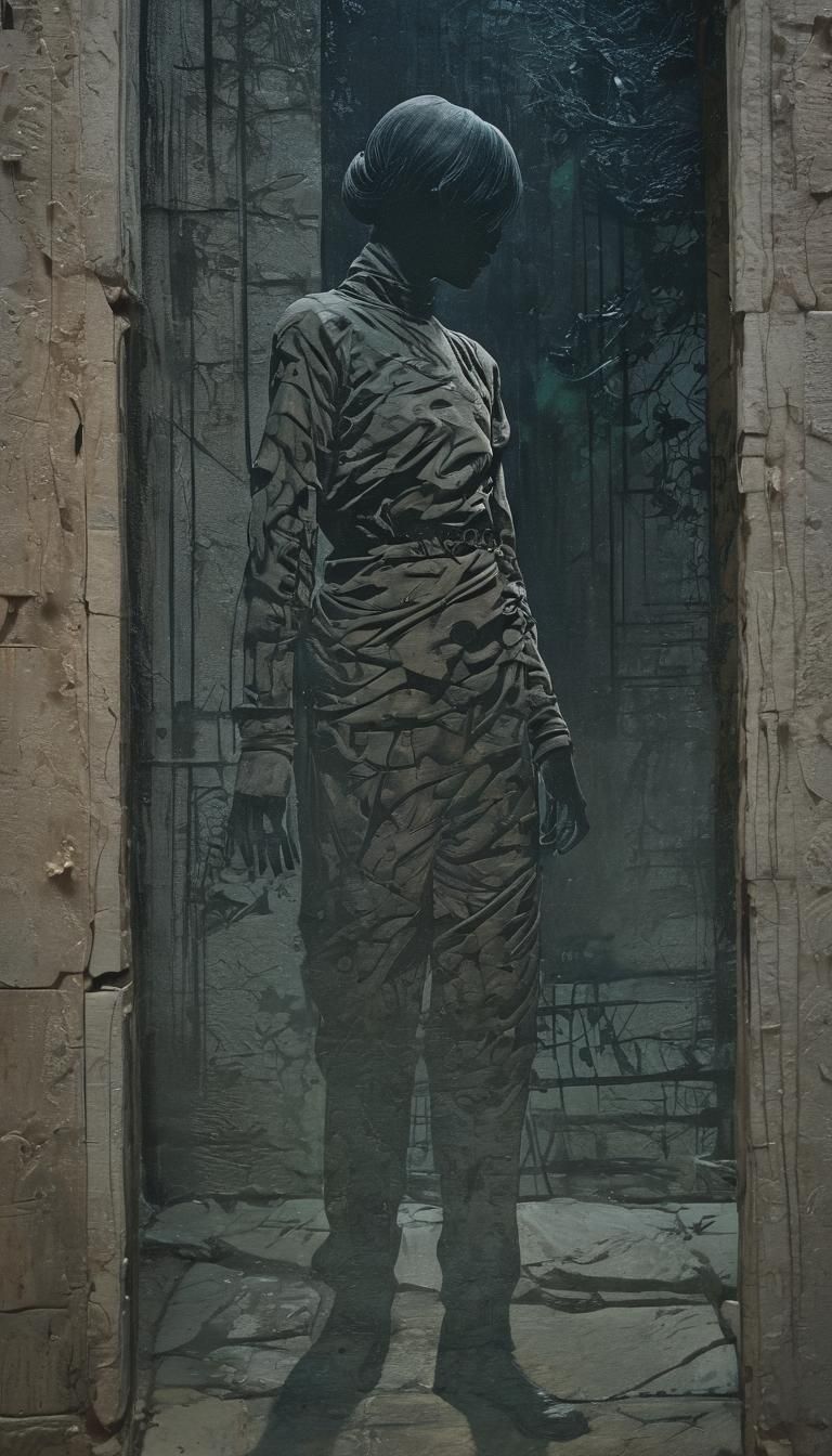 Surreal Midnight Figure in Dreamlike Alley