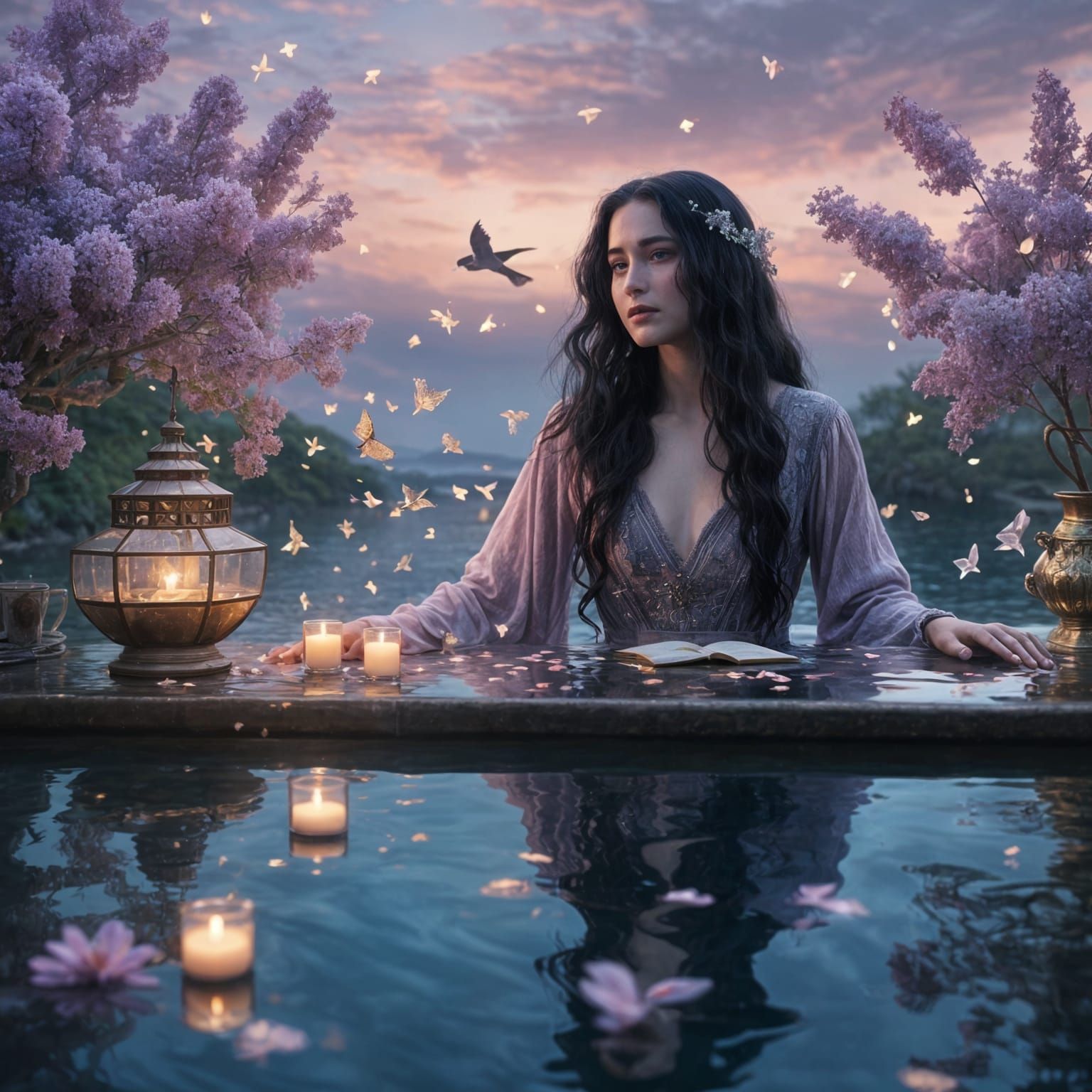 🌙🪻🪷🌾 
Yennefer of Vengerberg at a dreamy, magical boat p...