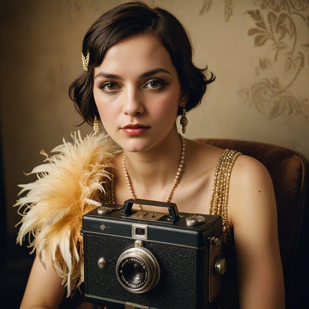 Vintage 1920s Showgirl Portrait in Golden Light