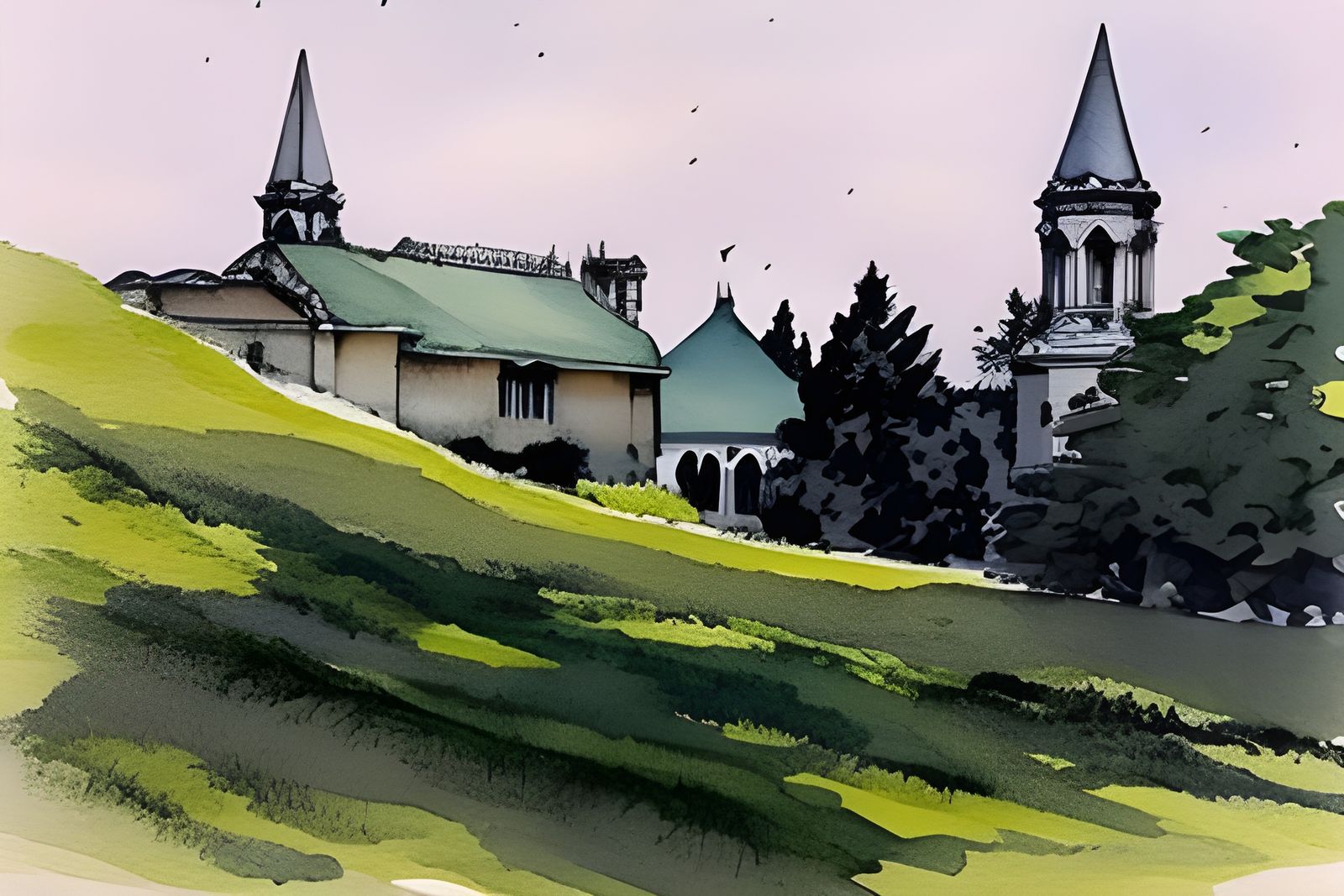 St. Francis at Benedictine Abbey: Watercolor Illustration