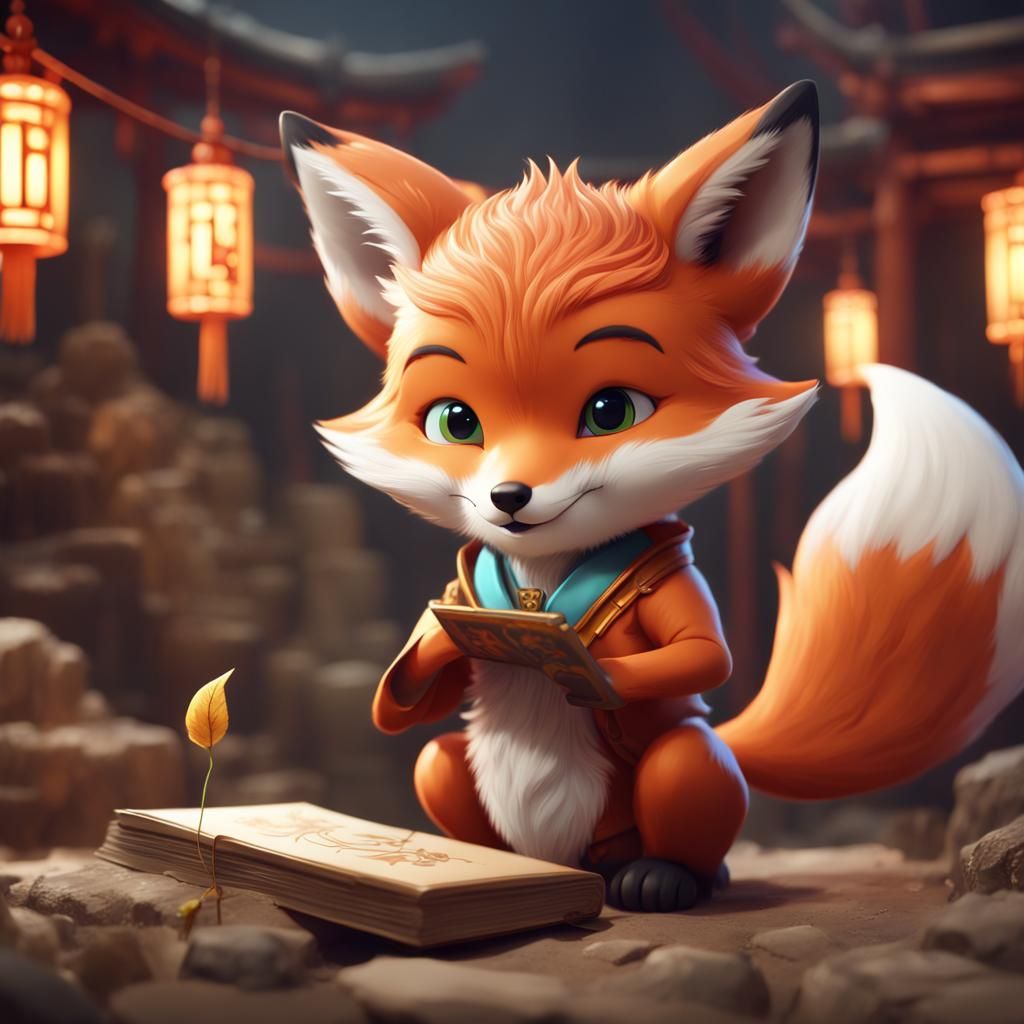 Fox Cub Learns Chinese on Duolingo