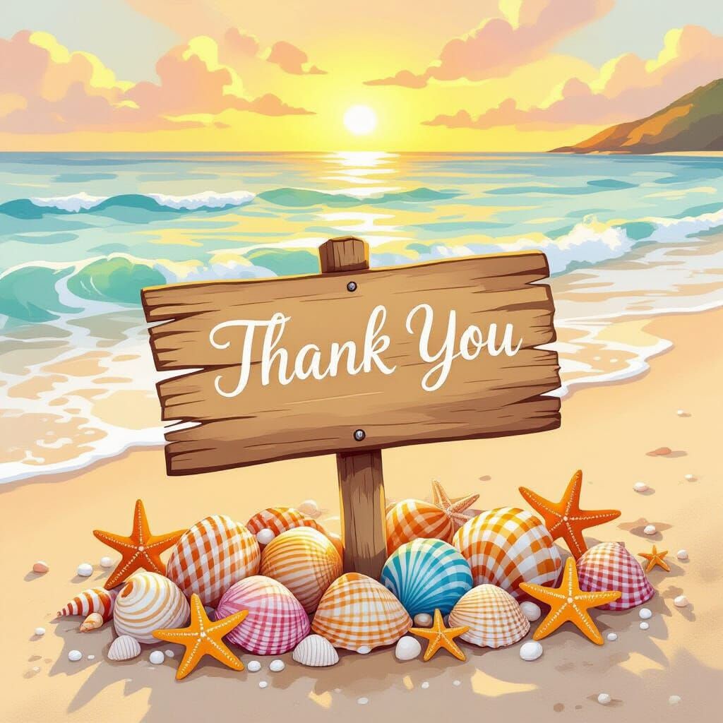 Whimsical Watercolor Beach Thank You with Seashells