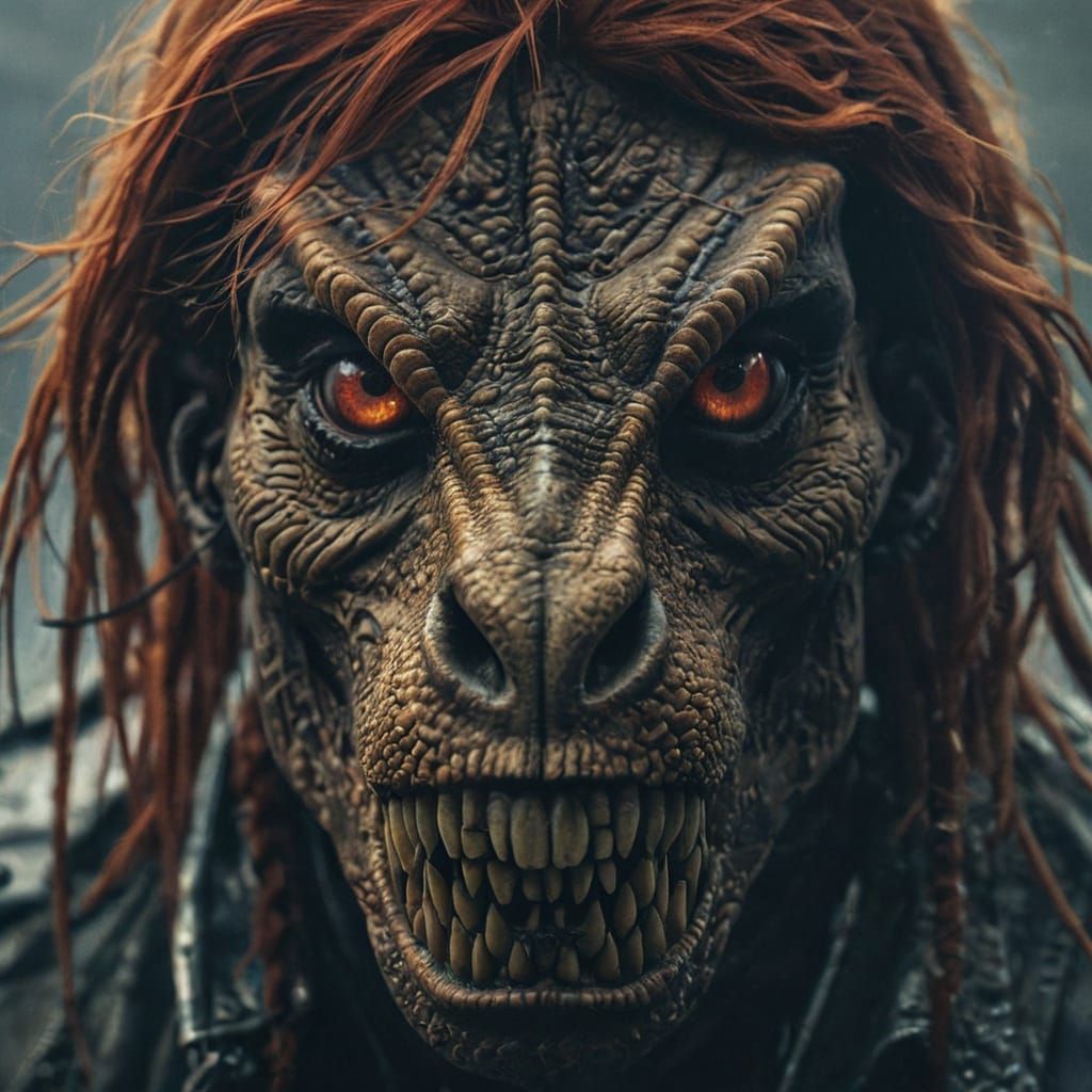 Dark Fantasy Portrait of a Red Haired Hero with T. Rex Eyes ...