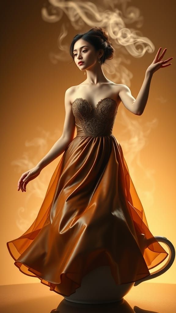Ethereal Ballerina Rises from Coffee in Whimsical Artistic S...