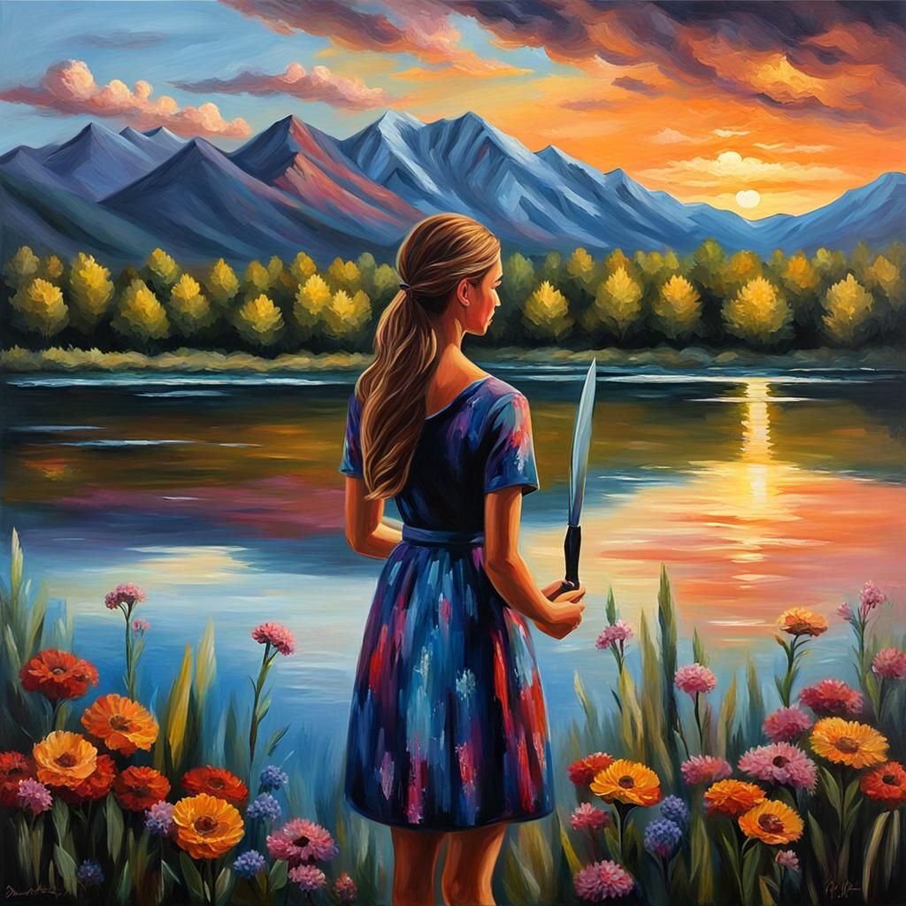 Young Lady in Bluegrass: Impasto Oil Painting