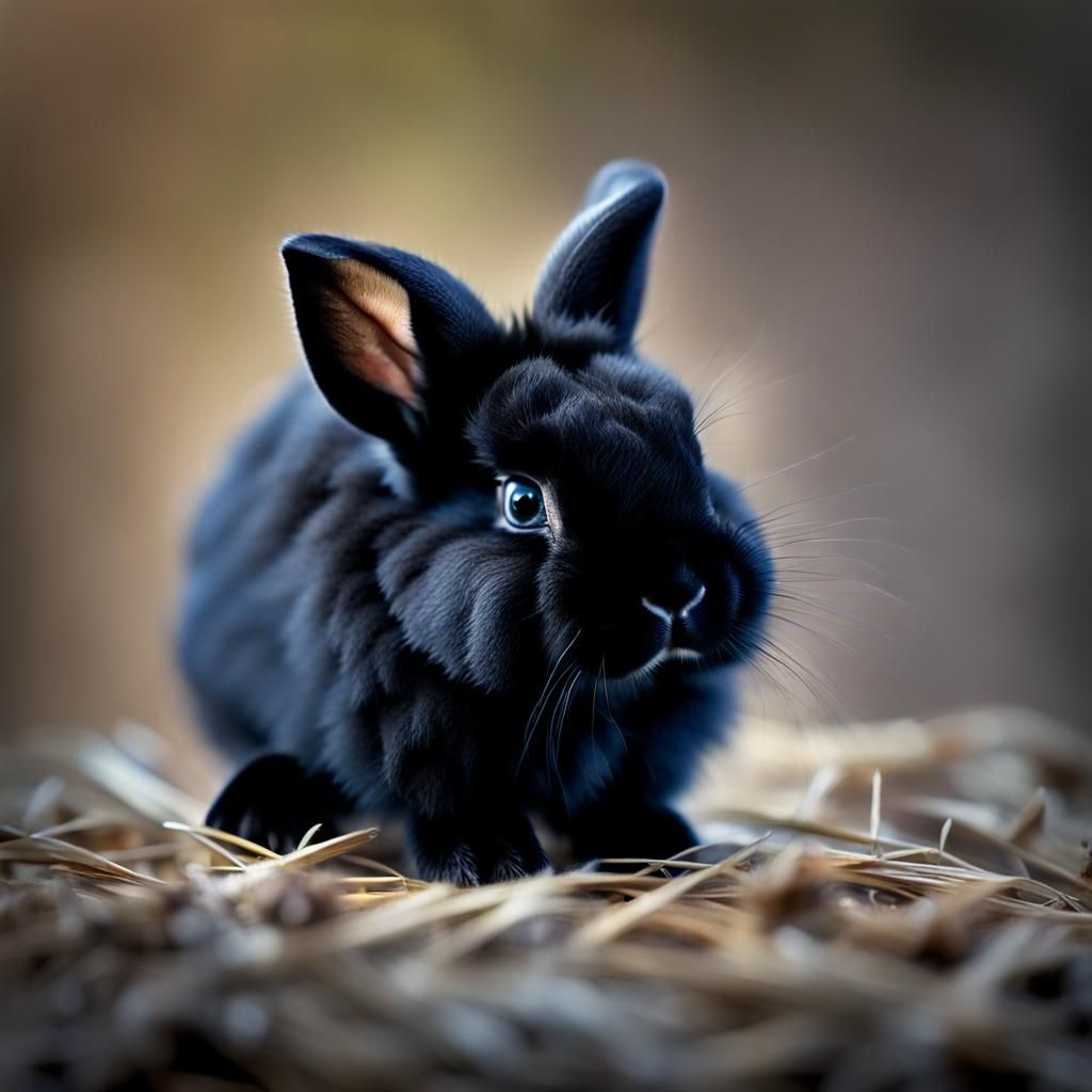 Adorable Macro Photograph of a Baby Black Rabbit