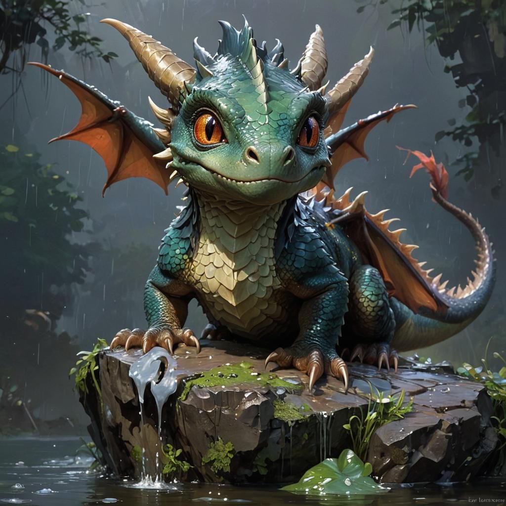 Adorable Dragon with Scales in Oil Painting Style