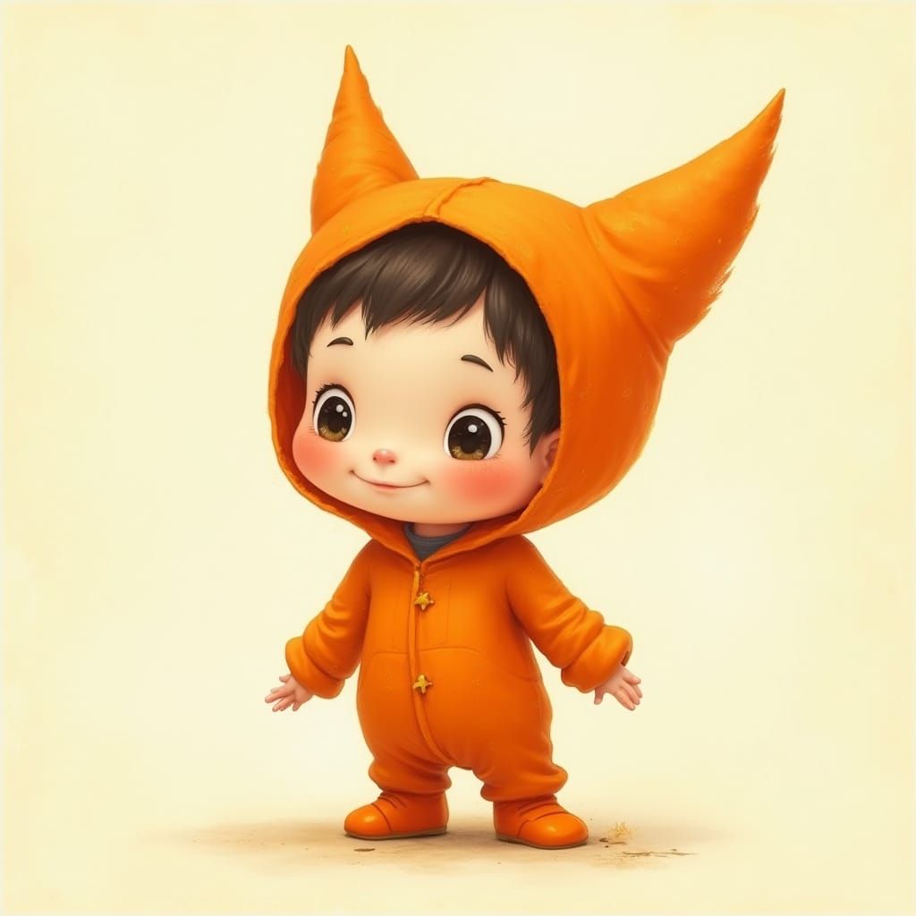 Whimsical Orange Character in Dreamlike Setting