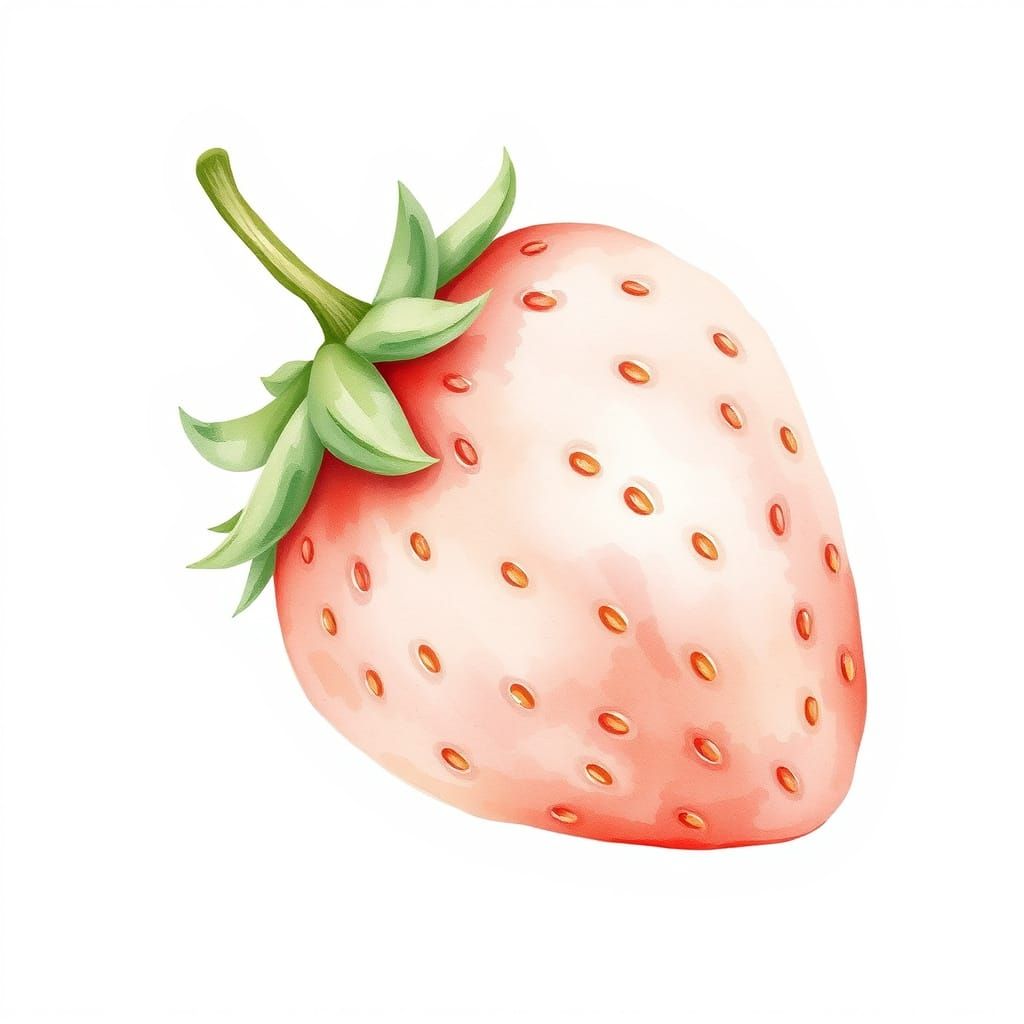 Whimsical Strawberry Watercolor Illustration in Pastel Hues