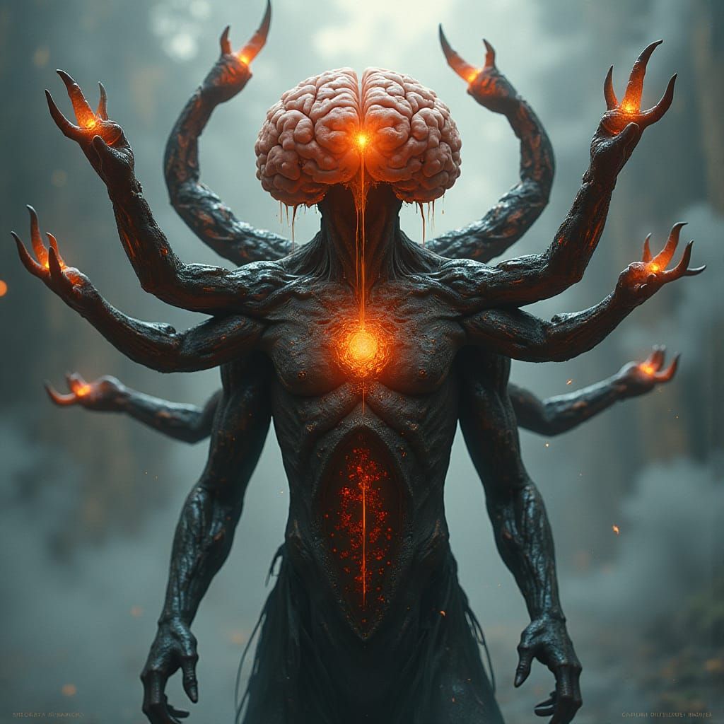 Fascinating and Terrifying Demon of Fury in Abstract and Sur...