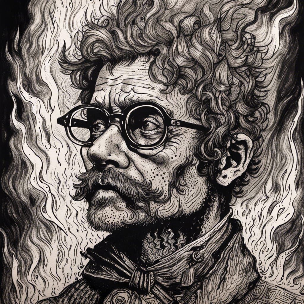 Fiery Brandakhlyst Portrait in Black and White Ink
