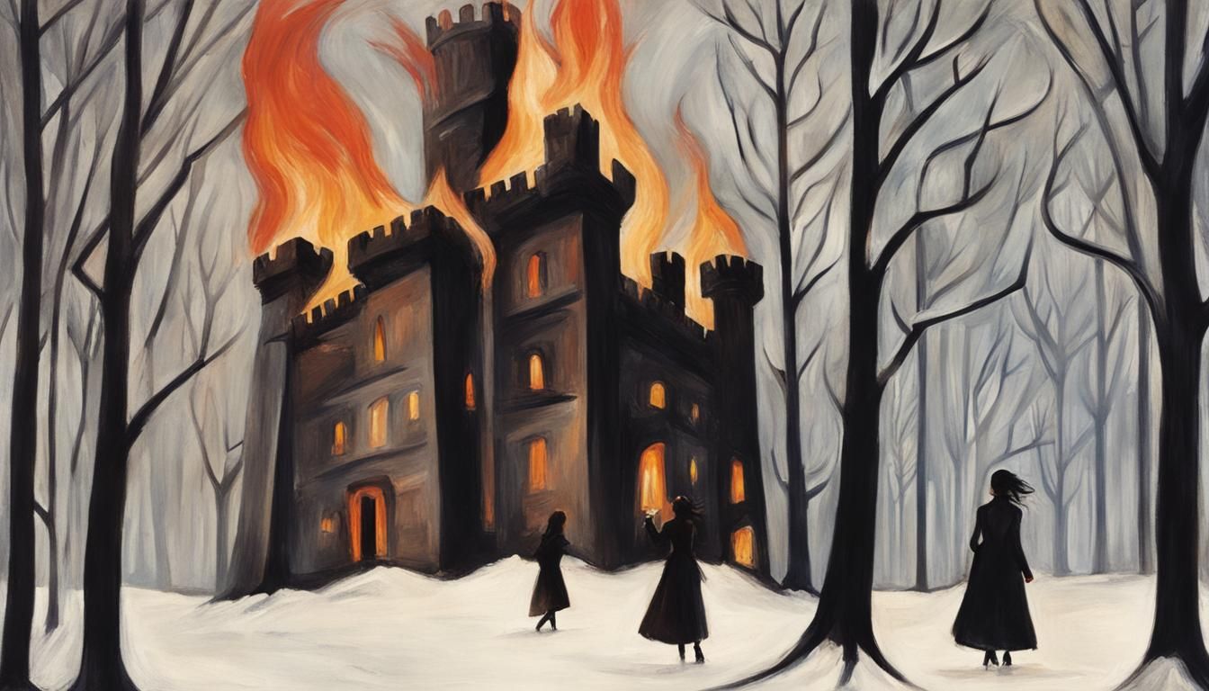 Brunette Warriors Assaulting Castle in Munch Style