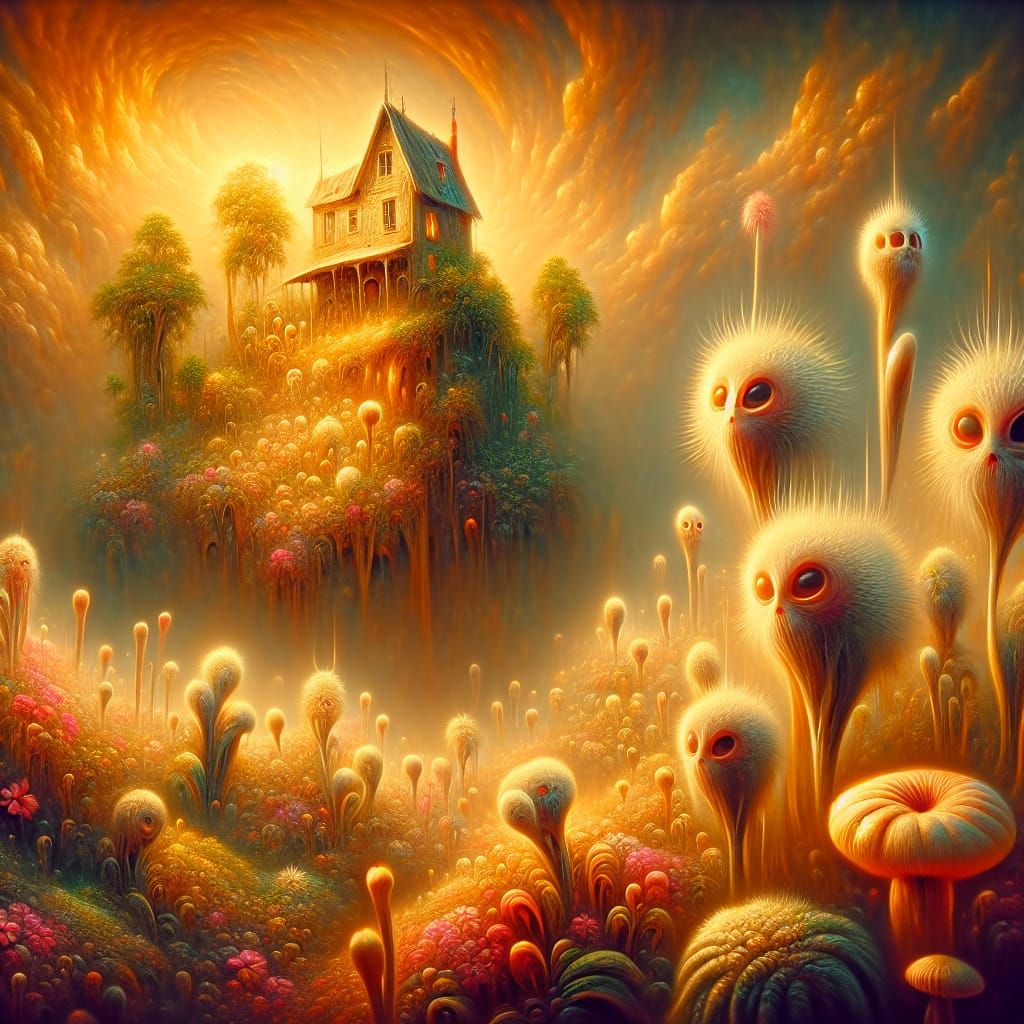 Surrealism, close-up, low-angle shot, alien plants