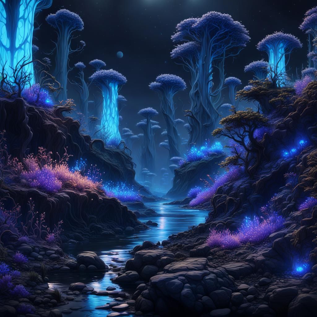 Bioluminescent Forest in Blacklight: Fantasy Concept Art