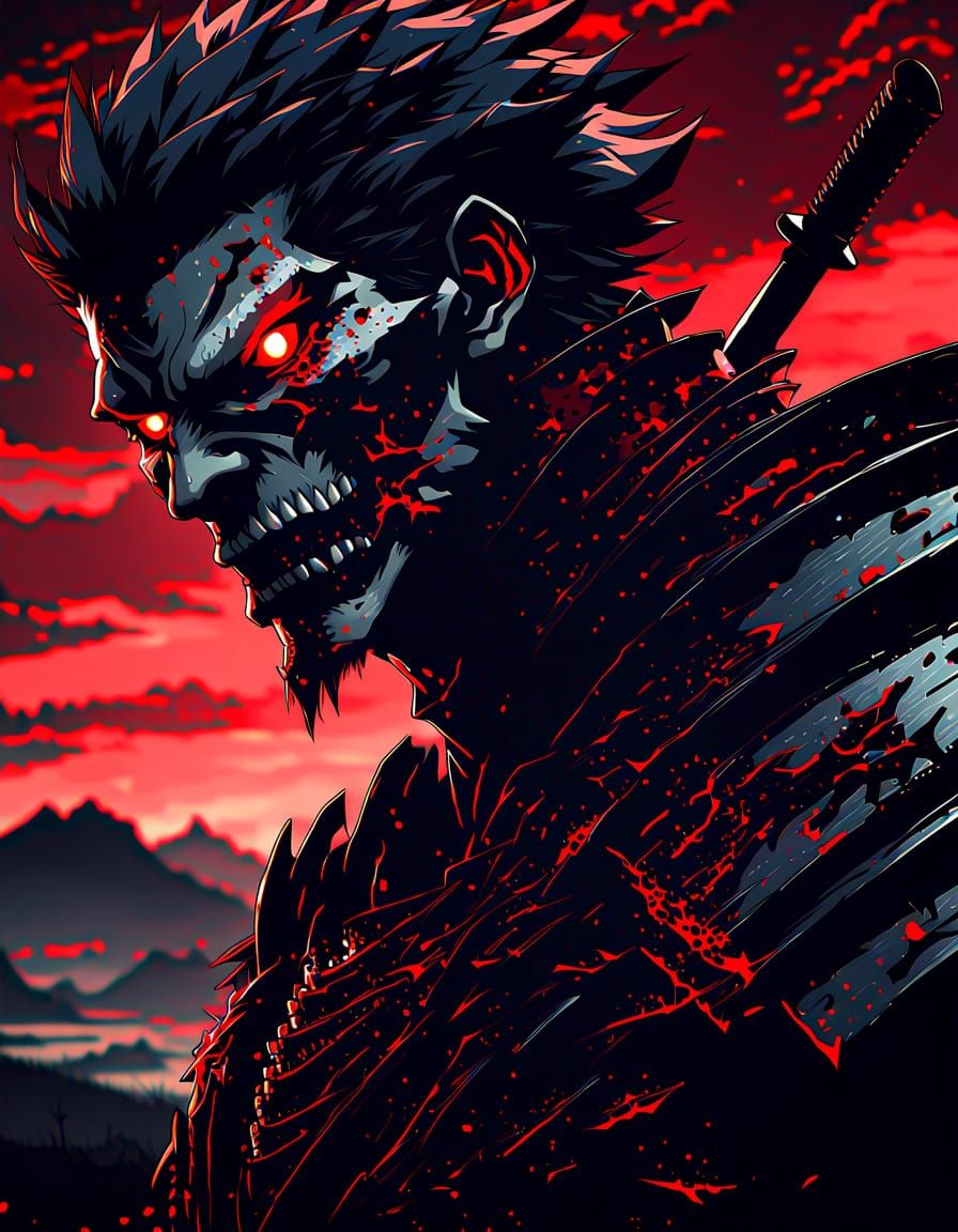 Undead Warrior Portrait in Anime Style