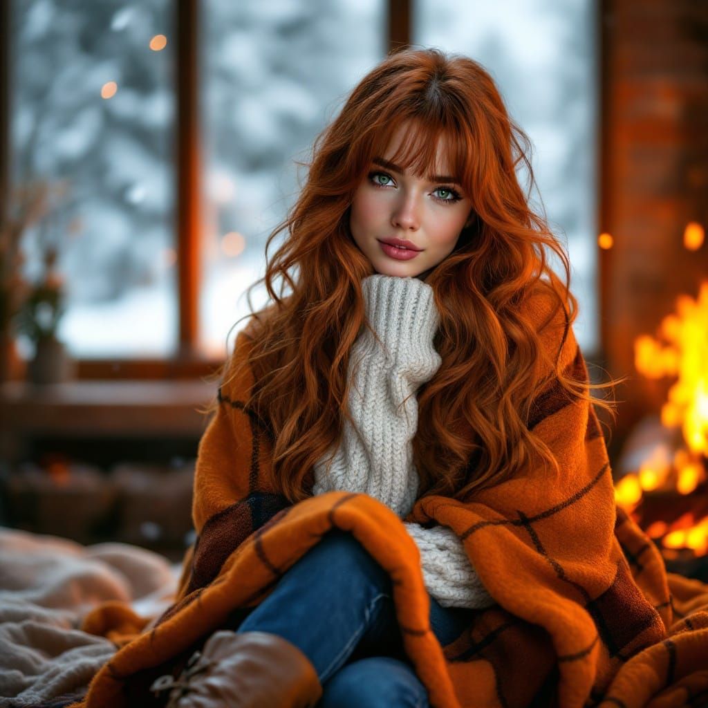 Surreal Swedish Beauty Basks in Cozy Fireplace Glow